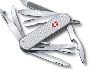 Victorinox Mini Champ Alox Swiss Army Knife, Compact, 15 Functions, Swiss Made Pocket Knife with Orange Peeler, Cuticle Pusher and Blade - Silver
