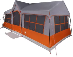 vidaXL 12 Person Outdoor Camping Tent Gray and Orange | Waterproof UV Resistant Collapsible with Carry Bag Easy Setup for Family Trips Large Capacity Ideal Group Shelter Gear Weatherproof Portable