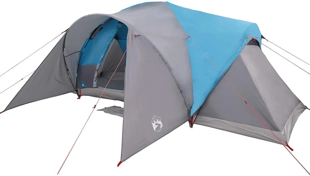 vidaXL 6-Person Dome Tent - Spacious Waterproof Large Family Camping Shelter, Portable Blue Polyester Tent with Carry Bag and E-Port