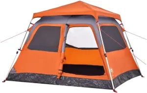 vidaXL Camping Tent Dome 4-Person, Garden Shelter, Portable Canopy for Outdoor Patio Hiking, Foldable Dome Tent, Gray and Orange Quick Release