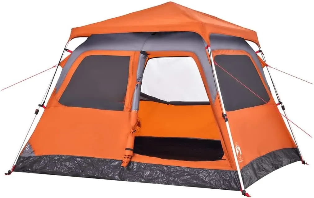 vidaXL Camping Tent Dome 4-Person, Garden Shelter, Portable Canopy for Outdoor Patio Hiking, Foldable Dome Tent, Gray and Orange Quick Release