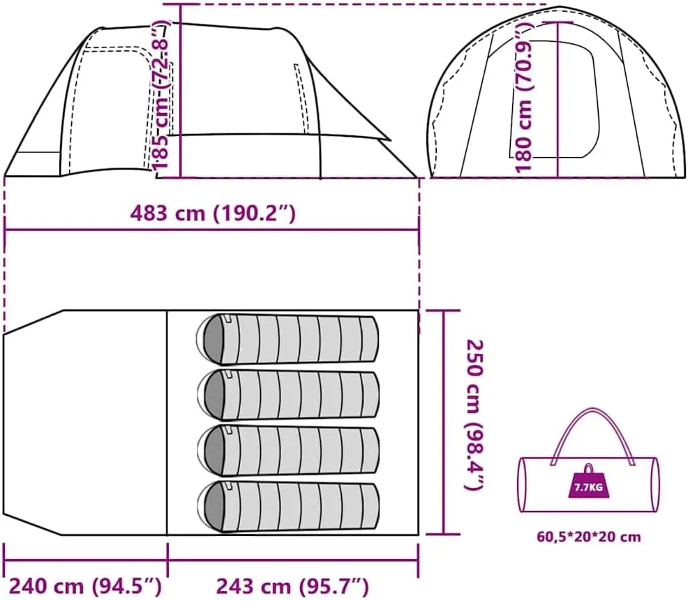 vidaXL Camping Tent Tunnel 4-Person Green Waterproof, Tent, Camping shelter, Garden shelter, Garden Tent, Outdoor shelter, Waterproof Tent