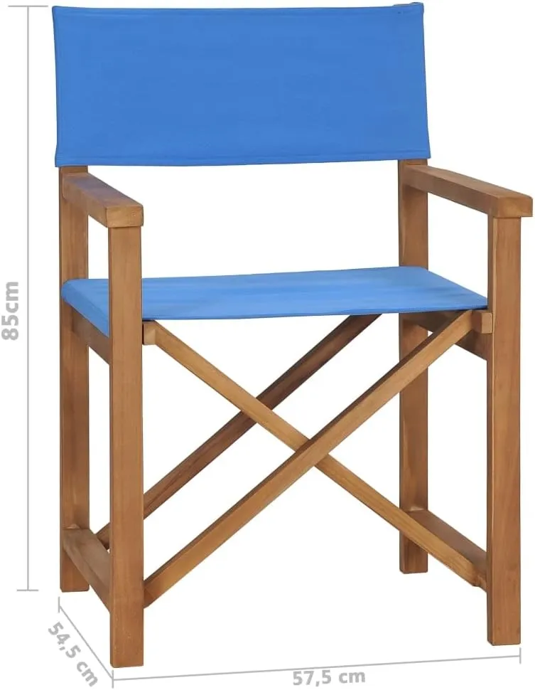 vidaXL Director's Chair - Durable and Foldable Design Furniture for Outdoors - Blue, Made of Premium Teak Hard Wood, Easy to Assemble