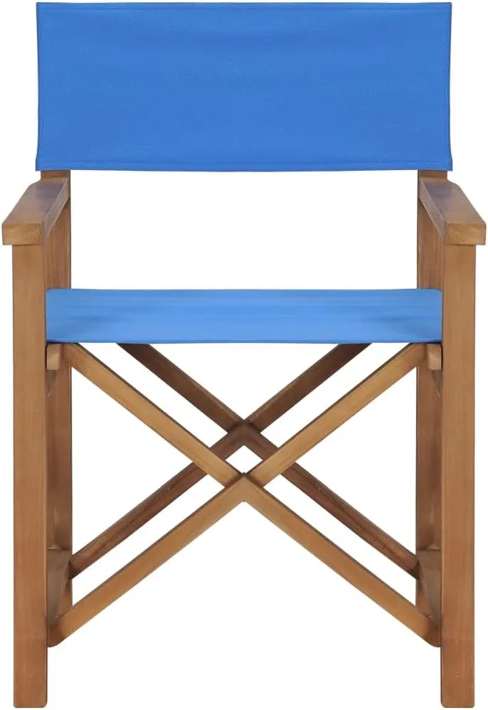 vidaXL Director's Chair - Durable and Foldable Design Furniture for Outdoors - Blue, Made of Premium Teak Hard Wood, Easy to Assemble