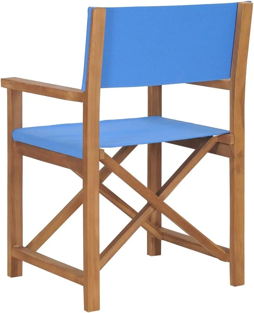 vidaXL Director's Chair - Durable and Foldable Design Furniture for Outdoors - Blue, Made of Premium Teak Hard Wood, Easy to Assemble