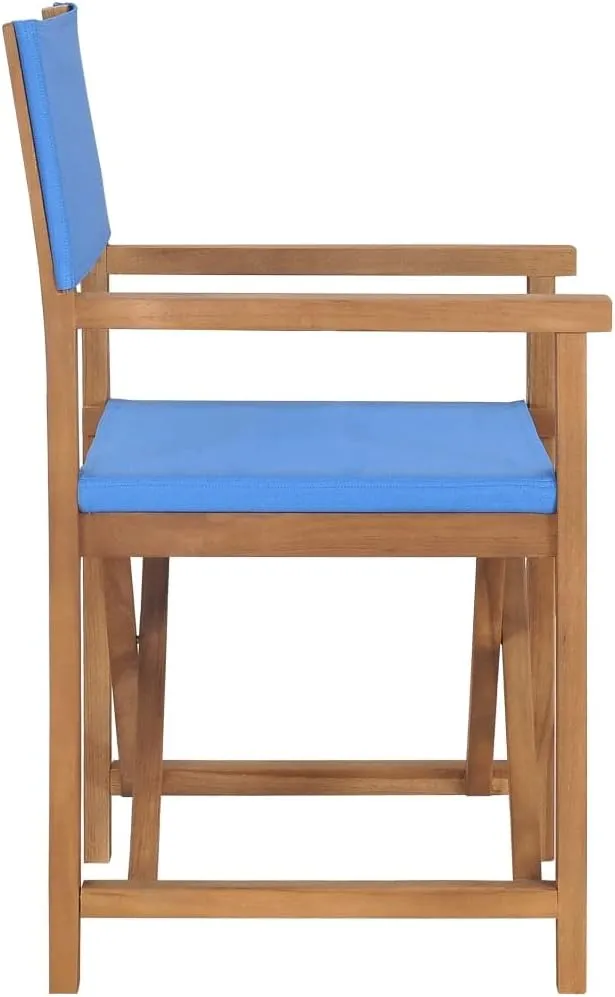 vidaXL Director's Chair - Durable and Foldable Design Furniture for Outdoors - Blue, Made of Premium Teak Hard Wood, Easy to Assemble