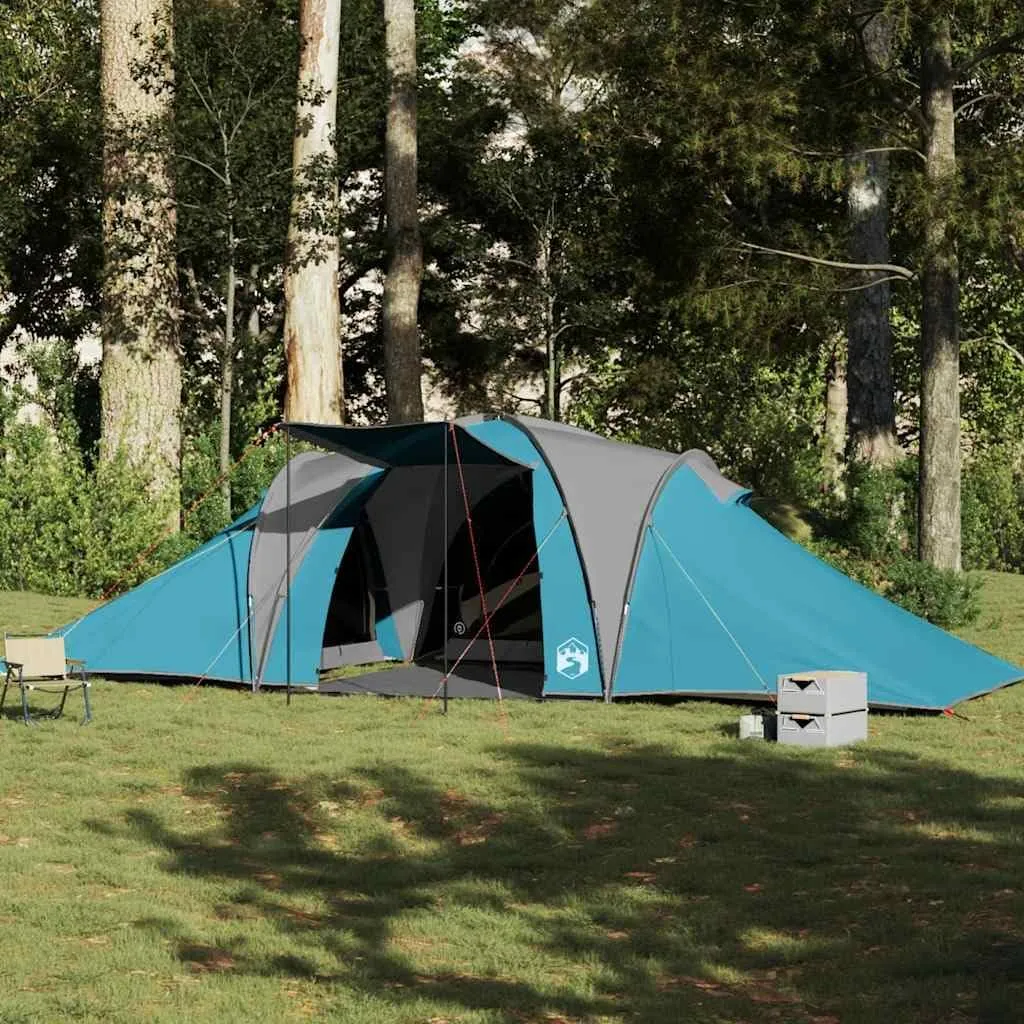 vidaXL Family Tent - Blue Dome Camping Shelter - 6-Person Waterproof Polyester Tent with E-Port and Divided Rooms - Portable and Lightweight