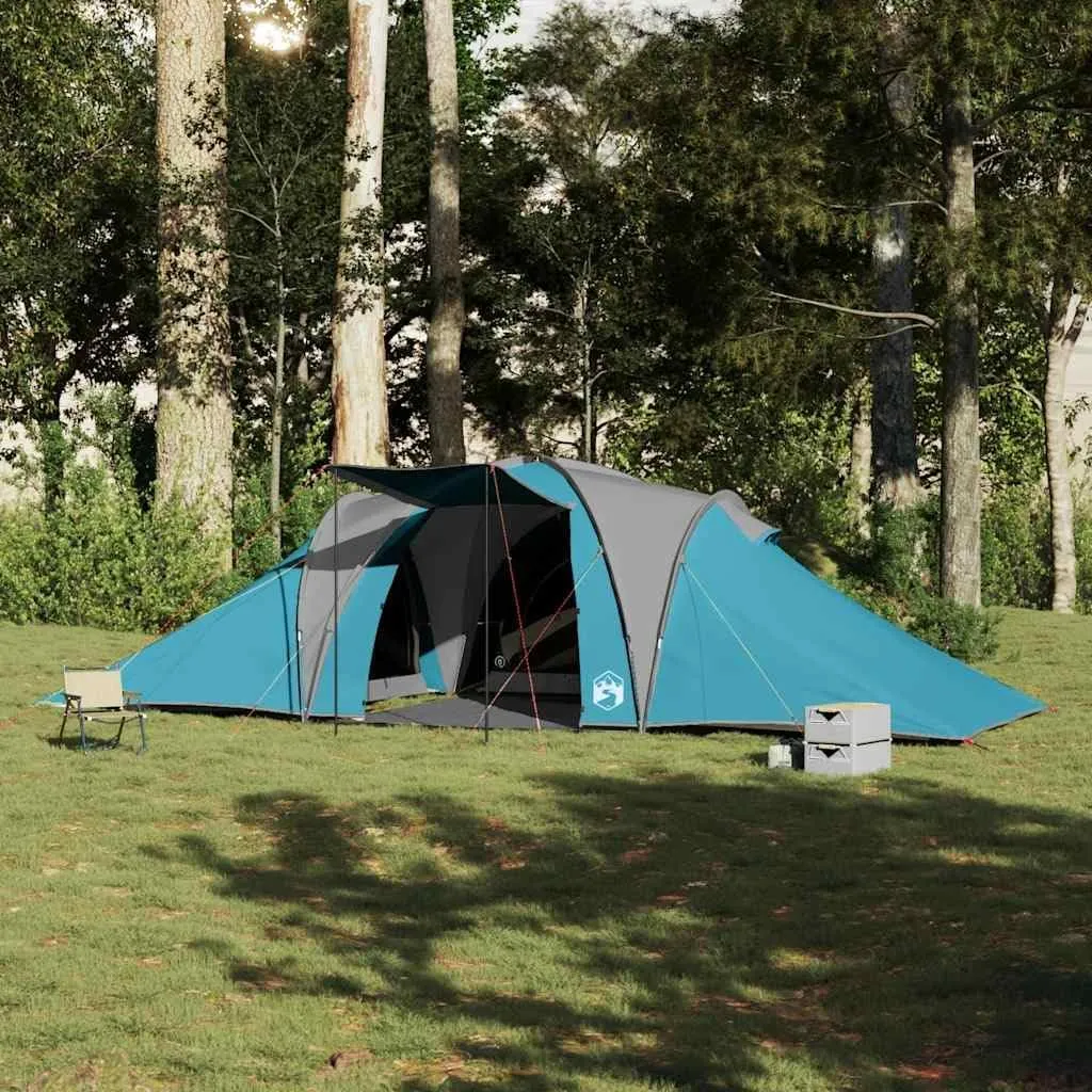 vidaXL Family Tent - Blue Dome Camping Shelter - 6-Person Waterproof Polyester Tent with E-Port and Divided Rooms - Portable and Lightweight