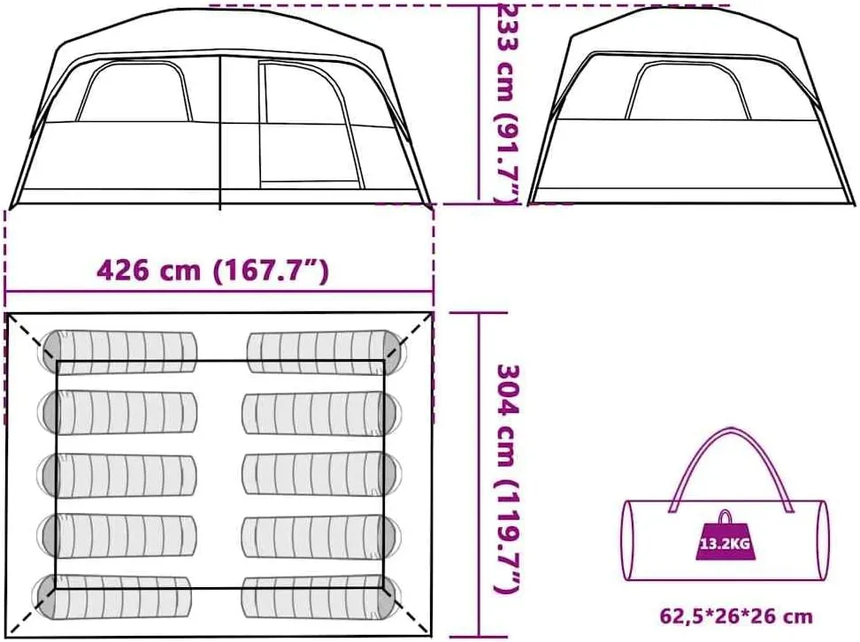 vidaXL Family Tent for 10 People Dome Tent Camping Tent Waterproof