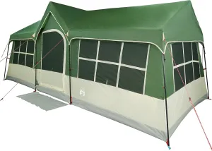 vidaXL Large Green Camping Tent for 12 People with Zipper Closure | Water Resistant Polyester Outdoor Gear Trips Family Gatherings and Backyard Events Shelter Person Portable Festival Easy Setup