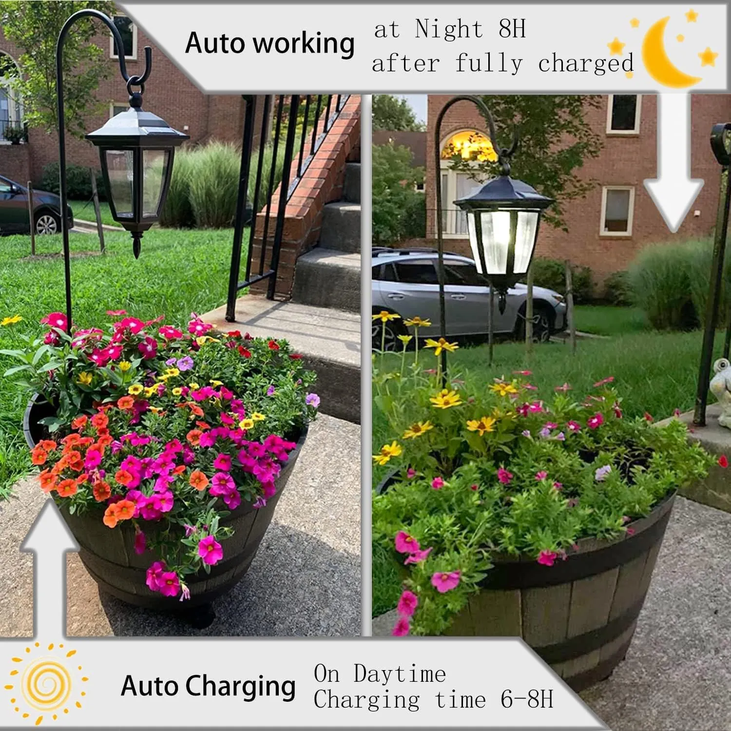 Viewsun 34 Inch Hanging Solar Lights, Shepherd Hook Lights with 2 Shepherd Hooks Waterproof Outdoor Decorative Solar Lantern Lights for Garden Decor, Patio, Backyard, Pathway, 6PACK