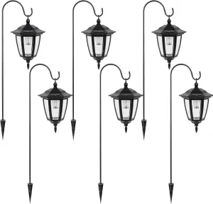 Viewsun 34 Inch Hanging Solar Lights, Shepherd Hook Lights with 2 Shepherd Hooks Waterproof Outdoor Decorative Solar Lantern Lights for Garden Decor, Patio, Backyard, Pathway, 6PACK