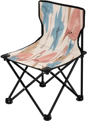 Vintage Flower Flamingo Portable Outdoor Folding Chair Anti-Slip Padded Oxford Cloth Stool Camping Chair Small for Beach Hiking Fishing Gardening Quad Camp Chair