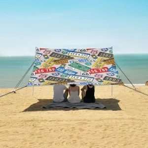Vintage Route Signs Beach Canopy Tent Anti-UV & Wind Resistant, Camping Sun Shelter Easy Setup Portable,Outdoor Shade Tents with Sandbags,Sand Shovels,Ground Pegs & Stability Poles