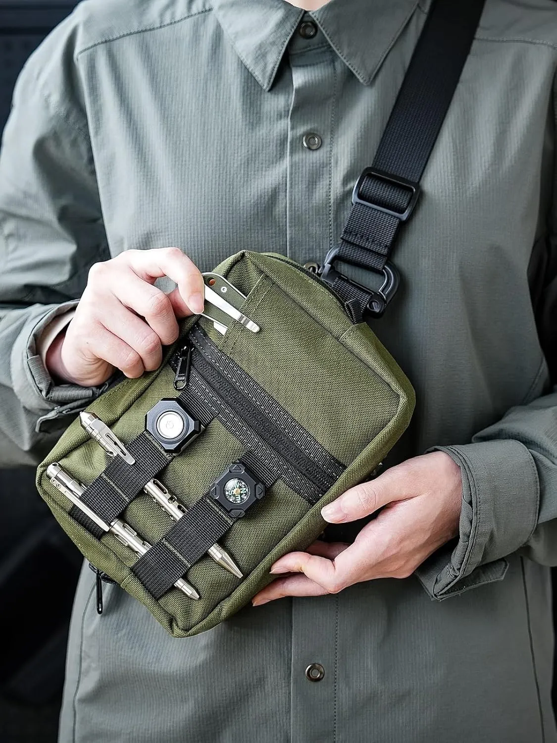 VIPERADE CHW2 Small Tactical Messenger Bag For Men, Sling EDC Bag, Fanny Pack, EDC Chest Bag, Travel Hiking Concealed Carry Gear Bag, EDC Shoulder Bag(Green)