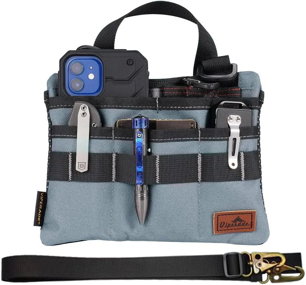 VIPERADE VE5 Slim EDC Pouch with 7 Pockets, Mens Pocket Organizer Multitool Pouch, Mini Crossbody Bag Messenger Shoulder Bag for Men (with Strap)