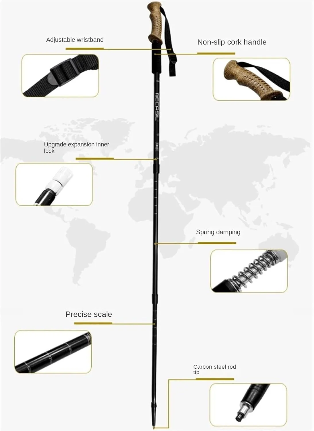 Walking Stick Hiking Poles Telescopic Walking Poles Adjustable Aluminium Lightweight Hiking Poles Outdoor Camping Hiking Gear Trekking Poles