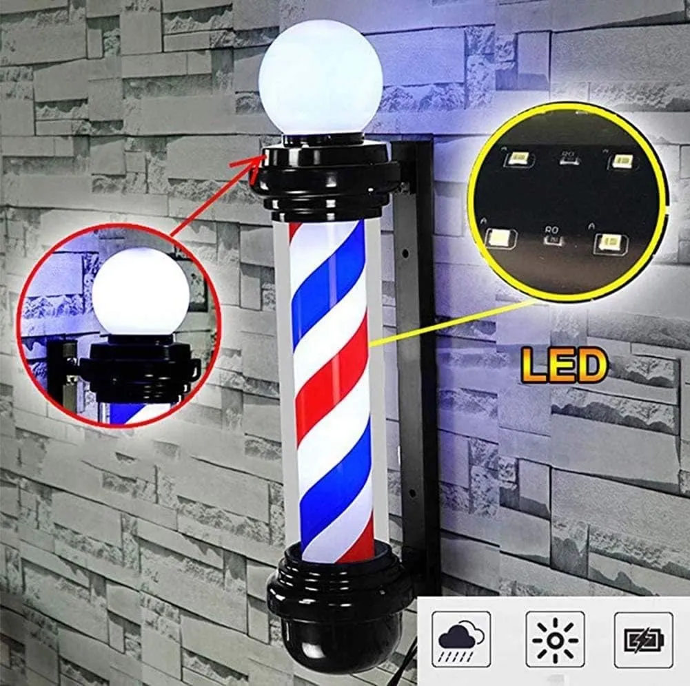 Wall Lamps Barber Pole Salon Light 88cm Traditional Barber Shop Pole,Classic Red White Blue Illuminating and Rotating Stripes, Outdoor Waterproof Wall Lights Hairdressing Barber Shop Pole Lamp