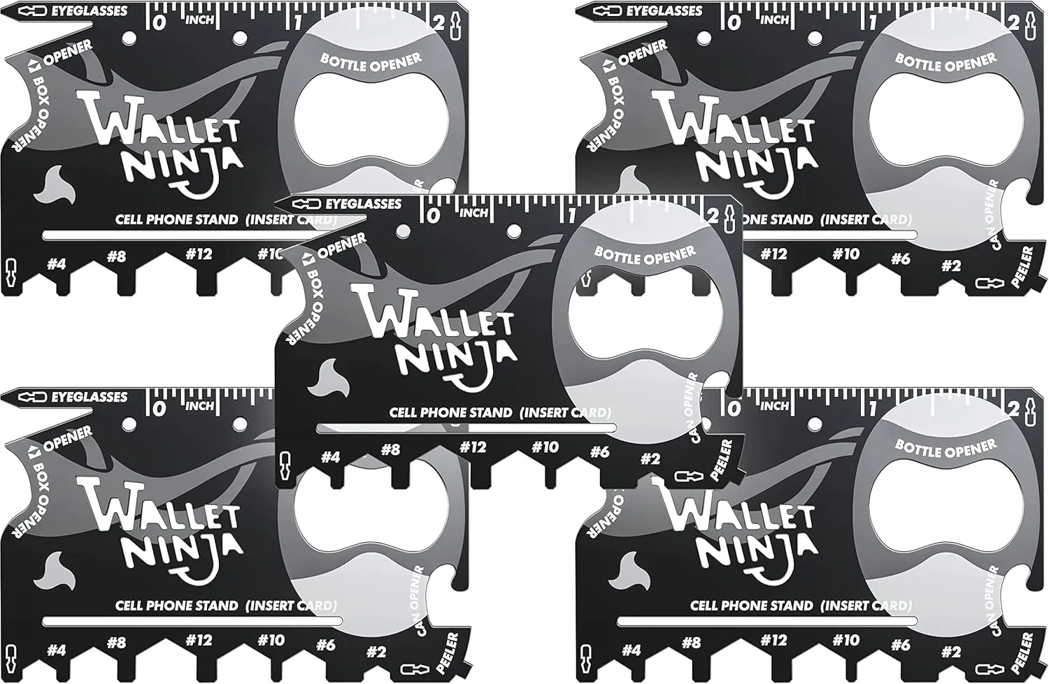 Wallet Ninja Multitool Card – 18 in 1 Credit Card Size Multi-Tool for Quick Repairs, EDC Survival Gear, Bottle Opener, Camping – Cool Gadget and Stocking Stuffer – Black (5)