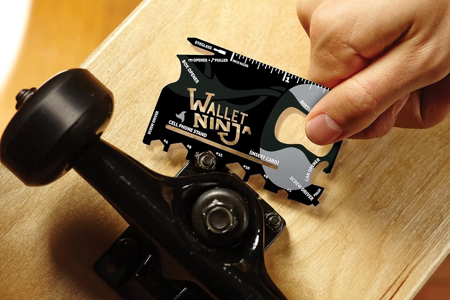 Wallet Ninja Multitool Card – 18 in 1 Credit Card Size Multi-Tool for Quick Repairs, EDC Survival Gear, Bottle Opener, Camping – Cool Gadget and Stocking Stuffer – Black (5)
