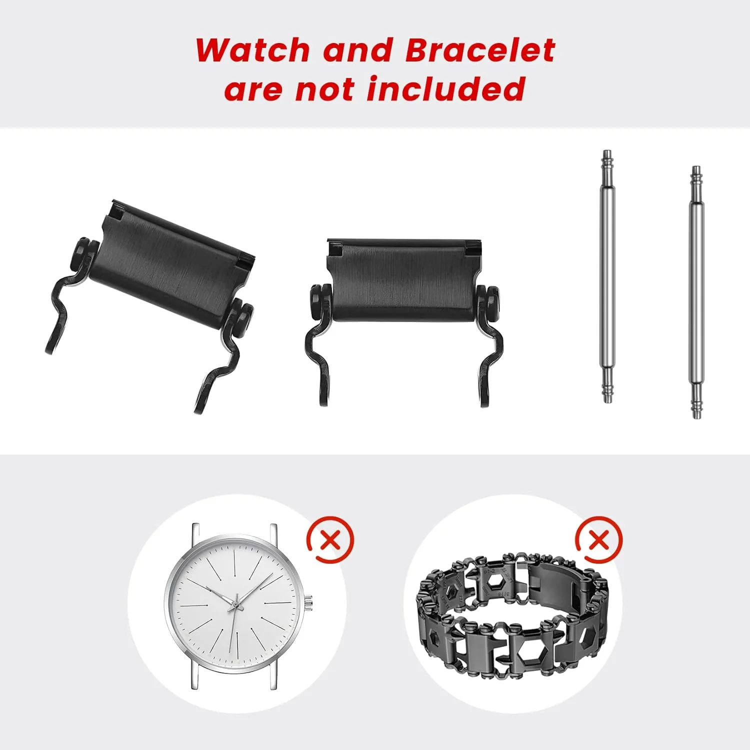 Watch Adapter Compatible with LEATHERMAN TREAD Multitool Bracelet Compatible with 22 mm Lug Width Watch, Made of Precision Machined Stainless Steel (22mm, Black)
