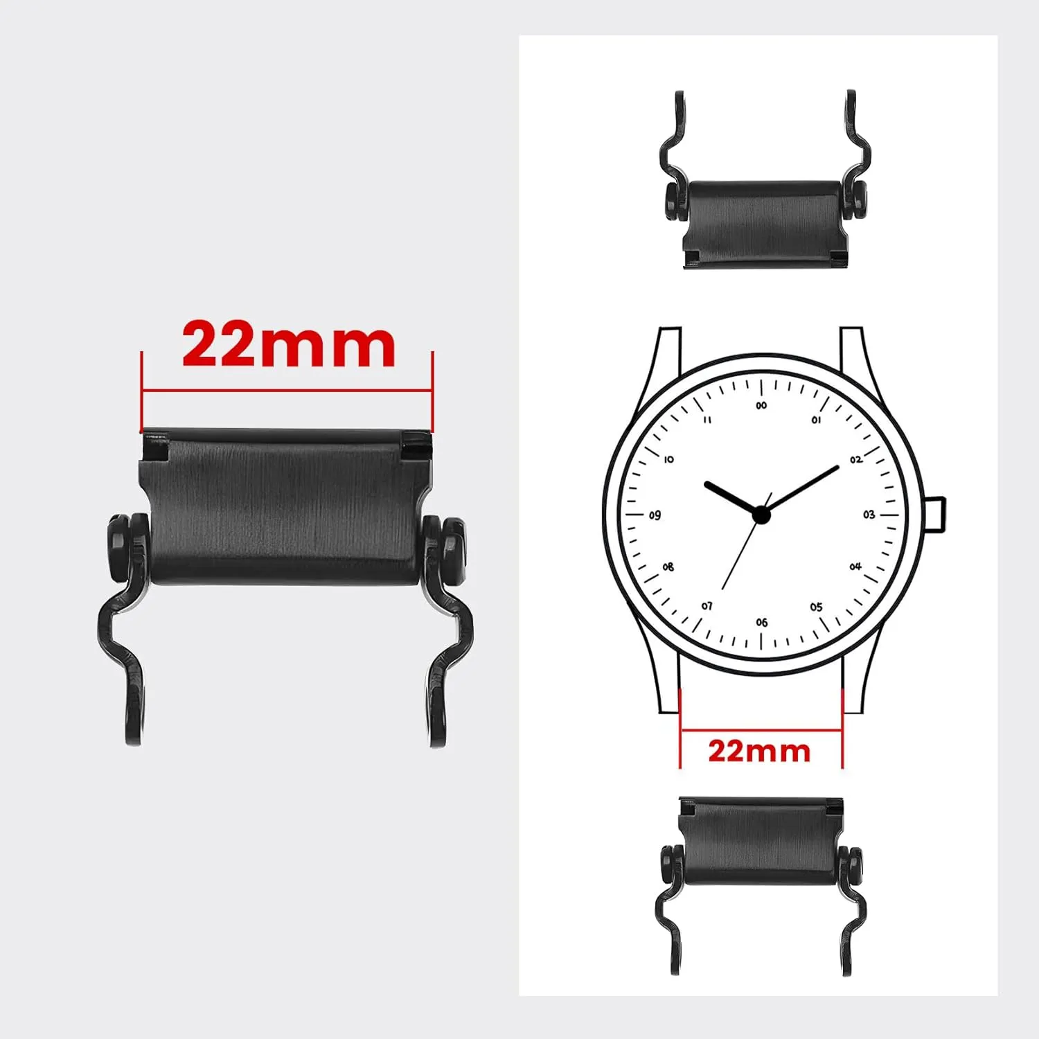 Watch Adapter Compatible with LEATHERMAN TREAD Multitool Bracelet Compatible with 22 mm Lug Width Watch, Made of Precision Machined Stainless Steel (22mm, Black)