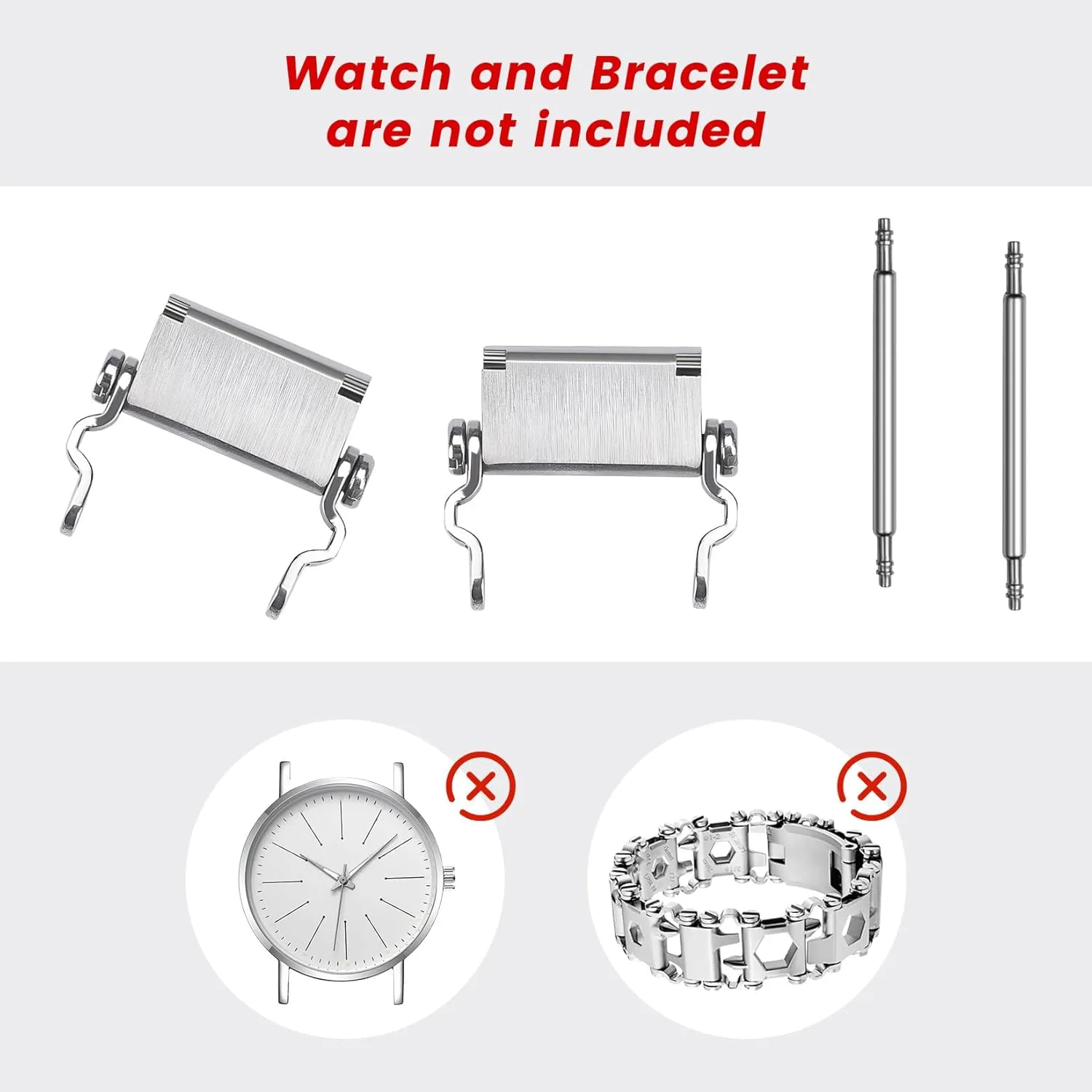 Watch Adapter Compatible with LEATHERMAN TREAD Multitool Bracelet Compatible with 22 mm Lug Width Watch, Made of Precision Machined Stainless Steel (22mm, Silver)