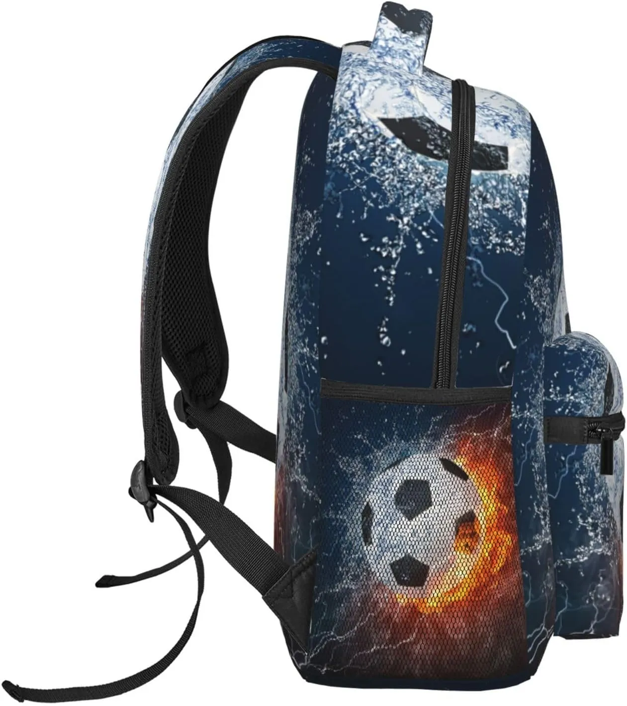 Water Fire Soccer Boys Backpack Elementary Middle School Backpack Bookbag for Girls Boys Kids Teen Back to School Book Bag Gifts for 2nd 3rd 4th 5th 6th Grade Students