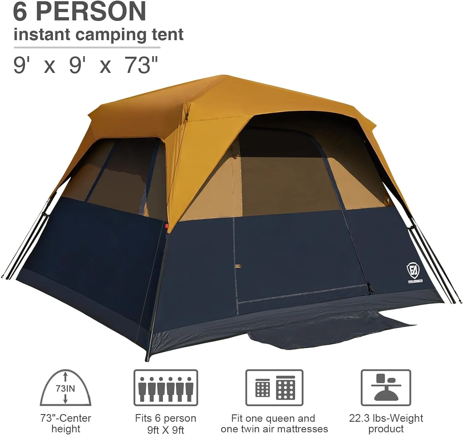 Water-Resistant 6-Person Blackout Tent - Easy & Instant Setup