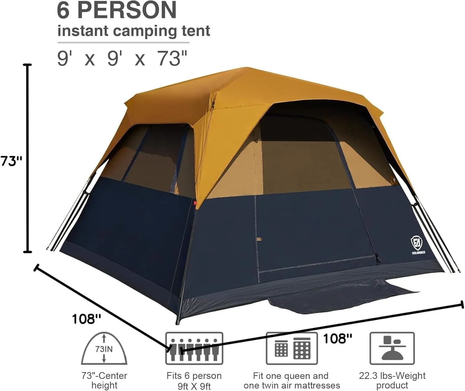 Water-Resistant 6-Person Blackout Tent - Easy & Instant Setup