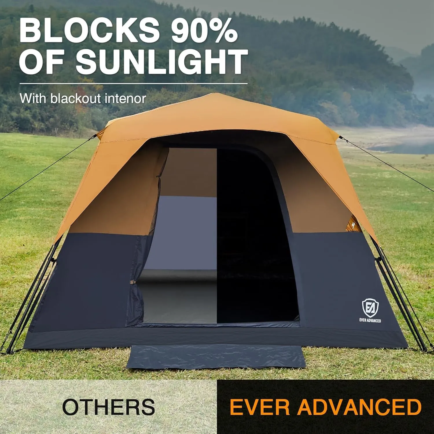 Water-Resistant 6-Person Blackout Tent - Easy & Instant Setup