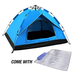 Waterproof Automatic Camping Tent 3-4 Person Come with Moisture Proof Pad(Blue)-NT_Rural