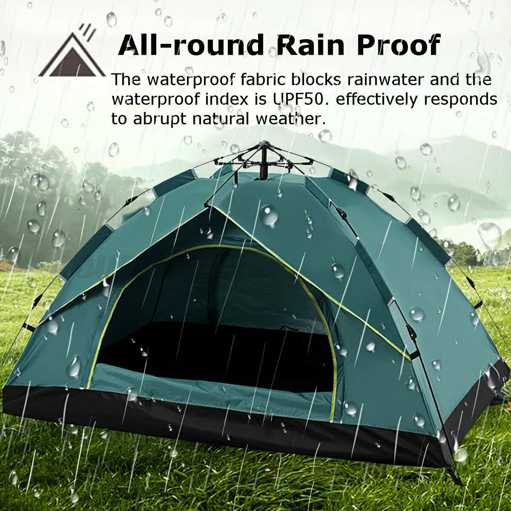 Waterproof Automatic Camping Tent 3-4 Person Come with Moisture Proof Pad(Blue)-NT_Rural