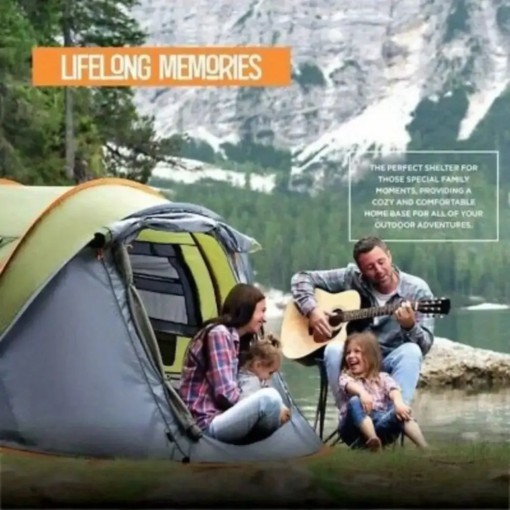Waterproof Camping Tent - 4-Person Easy Pop Up Tent with 2 Doors