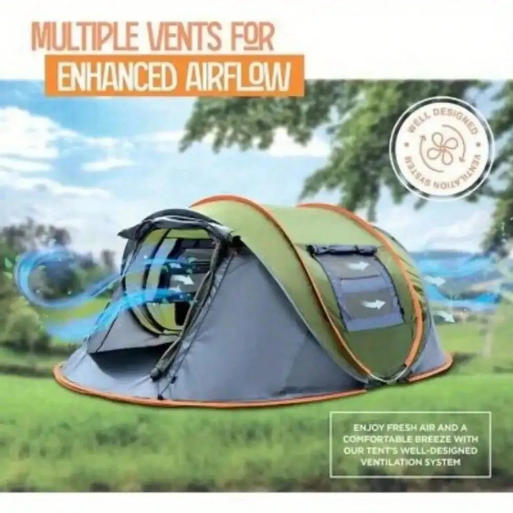 Waterproof Camping Tent - 4-Person Easy Pop Up Tent with 2 Doors