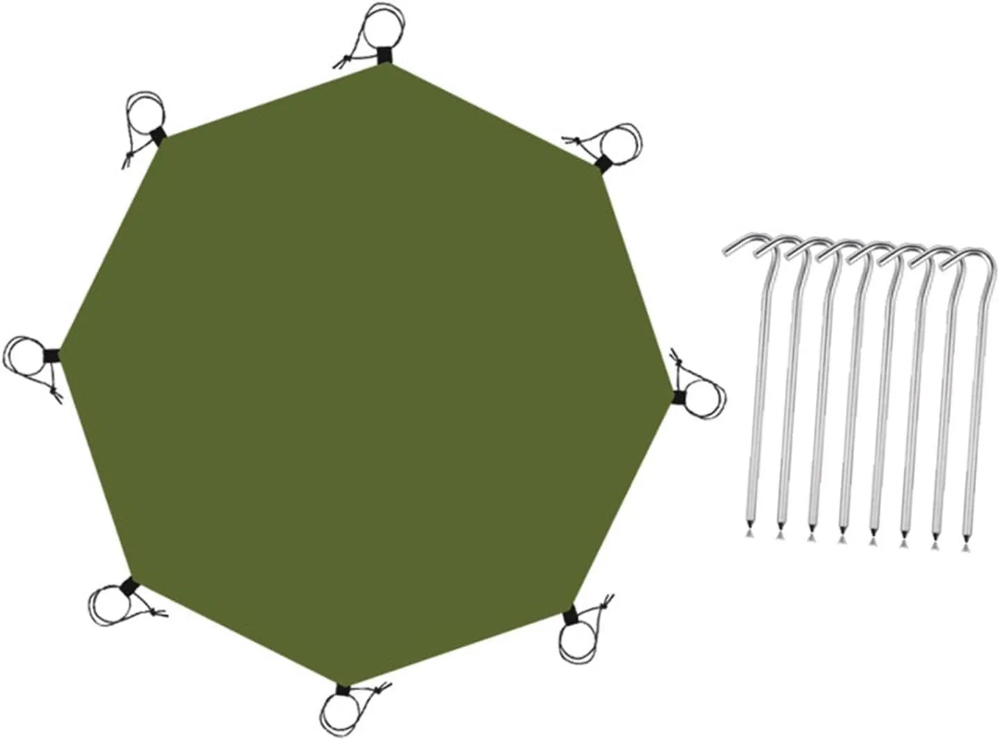 Waterproof Octagonal Tent Footprint Ground Mat Hammock Shelter Groundsheet Camping Tarp for Camping Equipment, with 8 Ground Nails