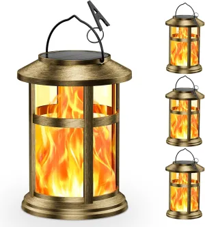 Wdtpro Solar Lanterns Outdoor Waterproof, 4 Pack Upgraded Flickering Flame Solar Lantern Outdoor Lights, Bright Hanging Lights for Outside, LED Lantern for Yard Garden Patio Decor (Antique Copper)