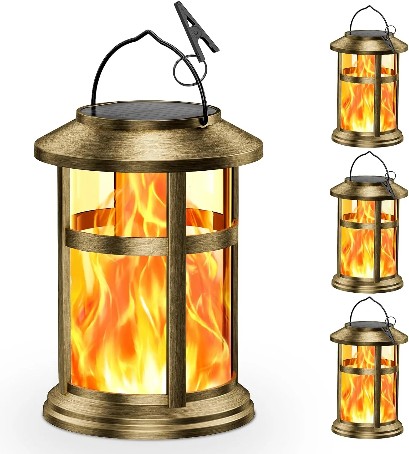 Wdtpro Solar Lanterns Outdoor Waterproof, 4 Pack Upgraded Flickering Flame Solar Lantern Outdoor Lights, Bright Hanging Lights for Outside, LED Lantern for Yard Garden Patio Decor (Antique Copper)
