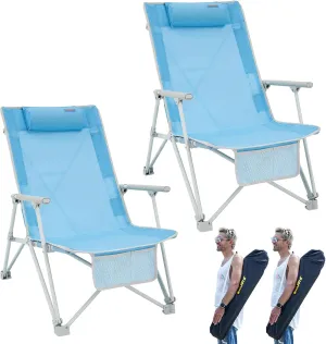 #WEJOY Folding 2 Pack Beach Chair for Adults, Oversized Heavy Duty Camping Chairs Portable High Back Lawn Chairs with Armrest, Headrest, Pocket Tall Beach Chairs for Outdoor Camp Travel