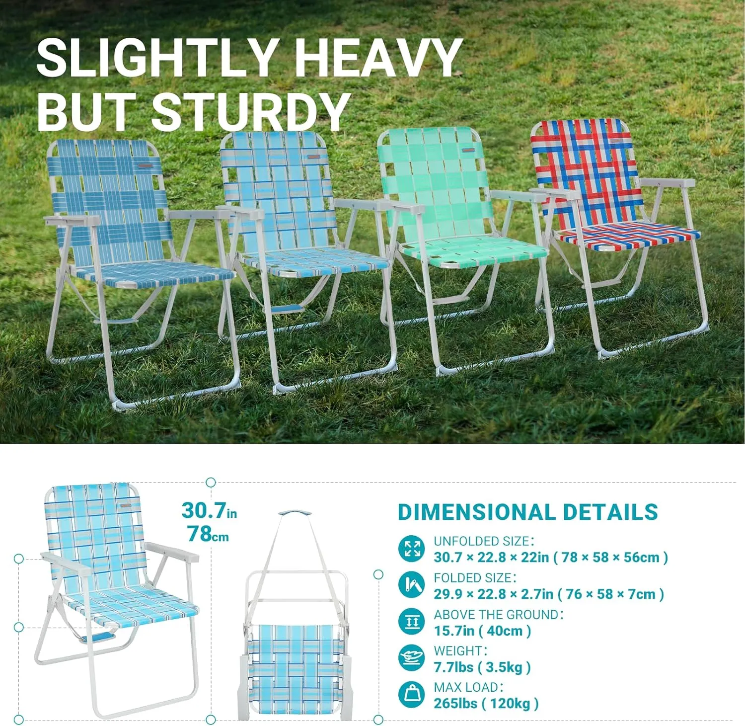 #WEJOY Folding Webbed Lawn Beach Chair - Heavy Duty Portable Outdoor Chair with Hard Armrest for Camping,Garden,Concerts,Festivals and Sand Picnic BBQ,265 LBS