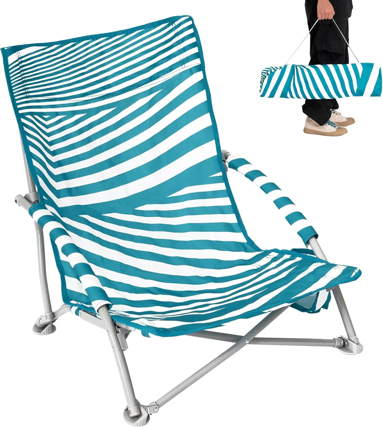 #WEJOY Portable Folding Beach Chair with Carry Bag Low Beach Chairs for Adults, Chair for Outdoor, Picnic, Camping Green White Chairs