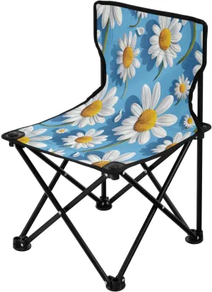 White Daisies Portable Outdoor Folding Chair Anti-Slip Padded Oxford Cloth Stool Camping Chair Small for Beach Hiking Fishing Gardening Quad Camp Chair