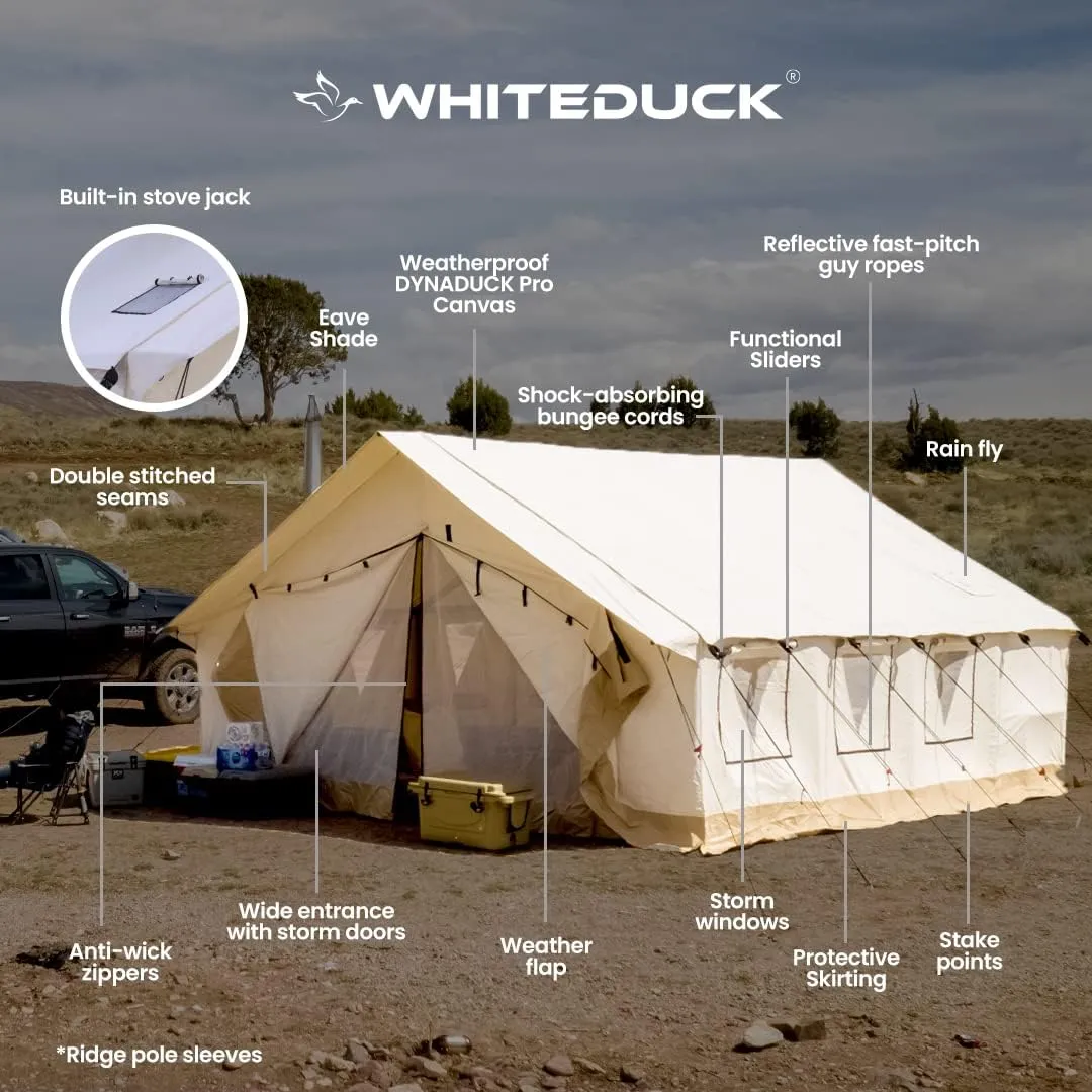 WHITEDUCK Alpha Canvas Wall Tent – Waterproof 4 Season Outdoor Camping & Hunting Tent w/Heavy Duty Aluminum Frame & PVC Floor for Large Groups Families & Outfitters