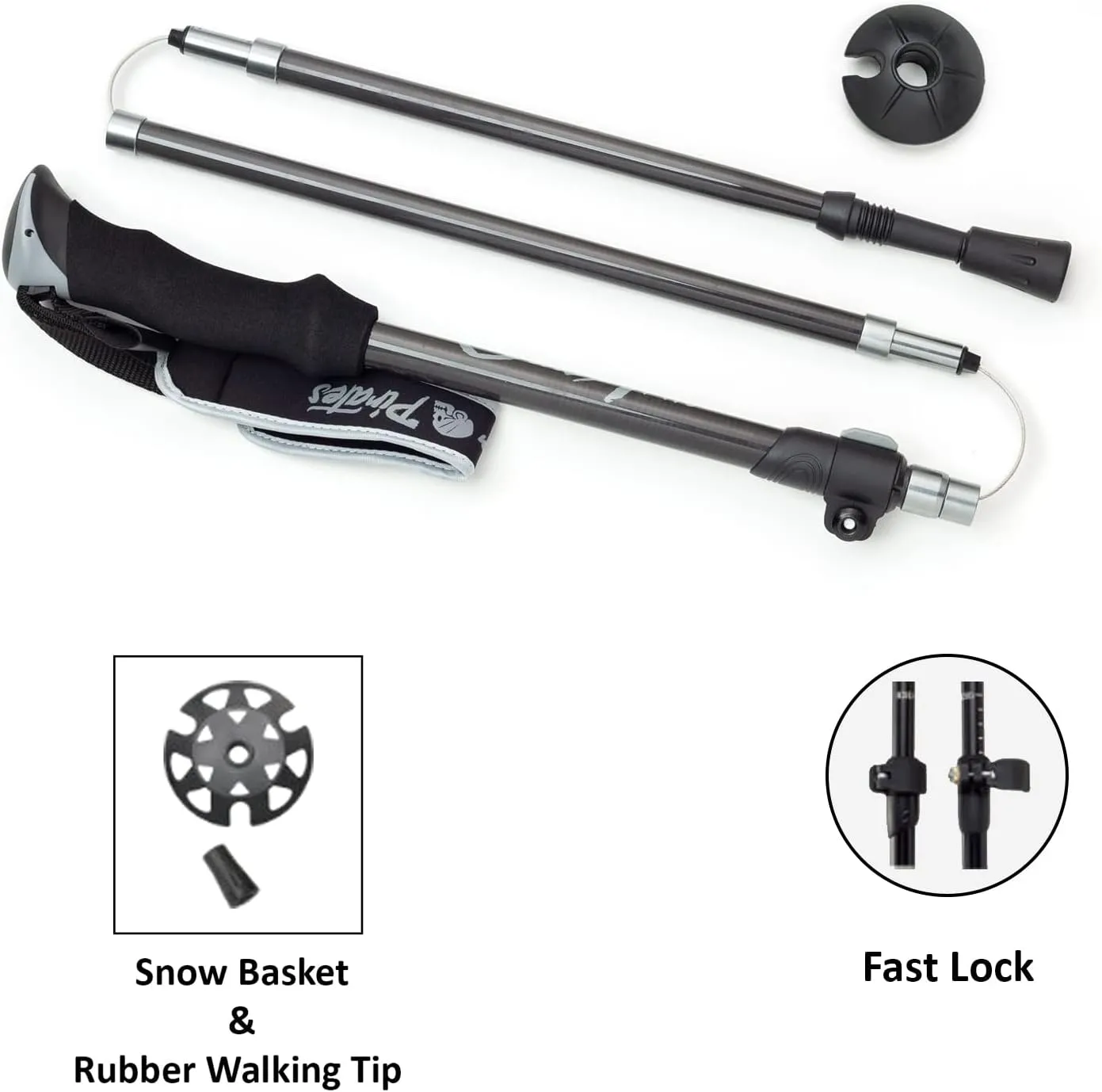 Whitewoods Side Arm Trekking 5 Piece Telescopic Packable Nordic Ski Poles - Adjust from 120 cm to 140cm