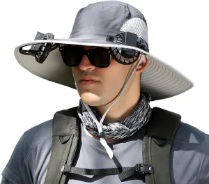 Wide Brim Solar Fan Outdoor Fishing Hat, Solar & USB Powered, Summer UV Protection Outdoor Fishing Hats UPF 50