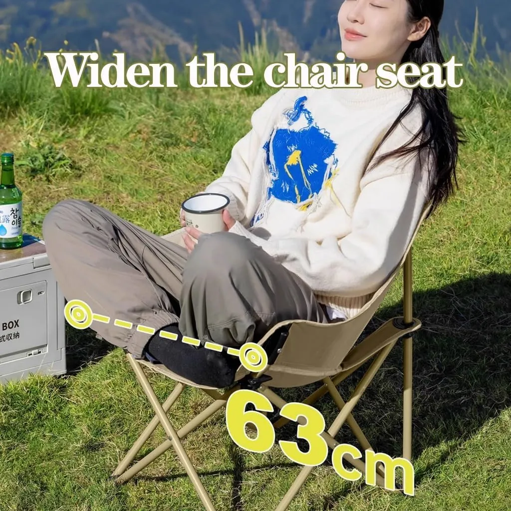 WIGSELBL Folding Moon Chairs Portable Comfy Camping Chair with Steel Frame,Recliner Chair Portable Garden Chair Deck Stool for Travel Beach Patio(Khaki-1)