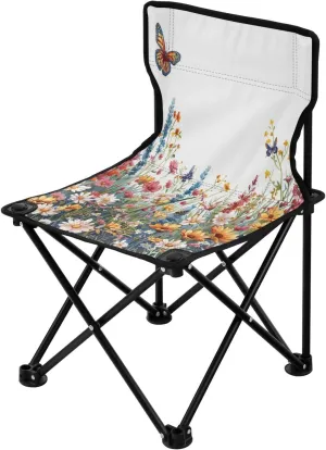 Wildflower Butterfly Portable Outdoor Folding Chair Anti-Slip Padded Oxford Cloth Stool Camping Chair Small for Beach Hiking Fishing Gardening Quad Camp Chair