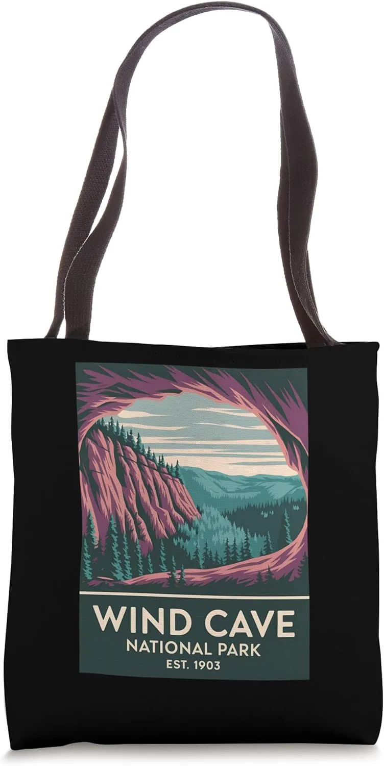Wind Cave National Park Vintage Camping Hiking Men Women Tote Bag