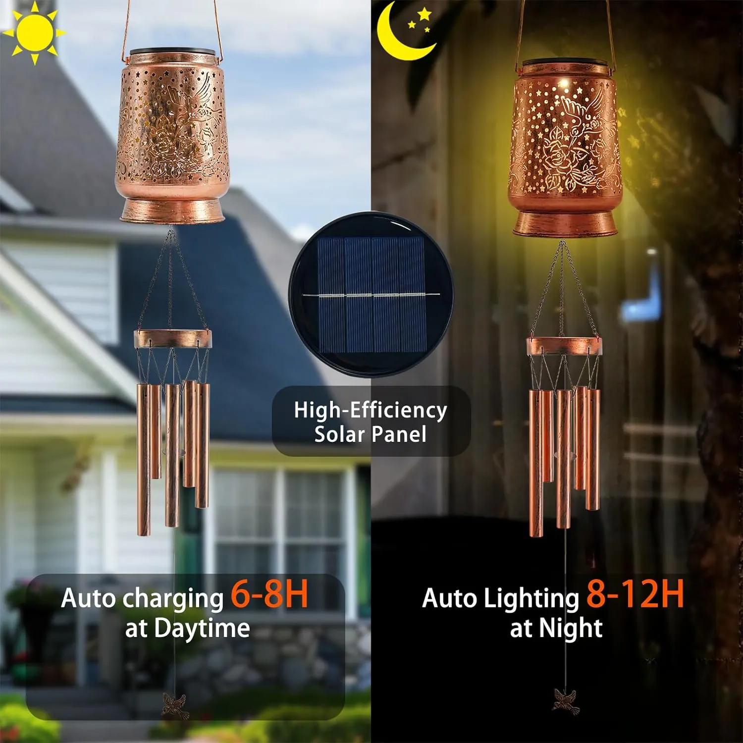 Wind Chimes for Outside 41" Hummingbird Solar Wind Chimes Outdoor Metal Hanging Solar Lantern with Windchime, Garden Decor for Patio Yard Backyard, Outdoors Gifts for Women Grandma