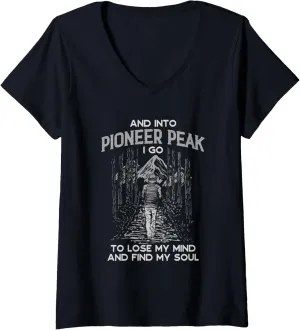 Womens And Into Pioneer Peak I Go Hiking Alaska Hiker AK Camping V-Neck T-Shirt